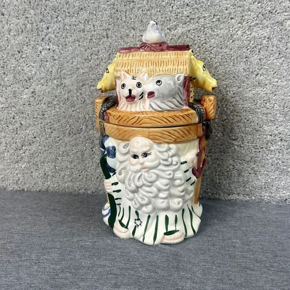 Vintage Noah's Ark Cookie Jar Ceramic Medium Size Jar For Counter or Shelf Decor